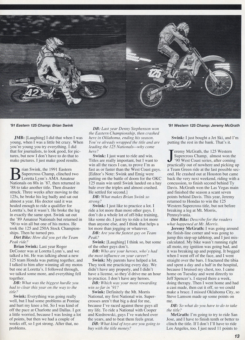 La  2ème page de cette interview prise dans le programme officiel du Supercross 1992, cliquez pour agrandir